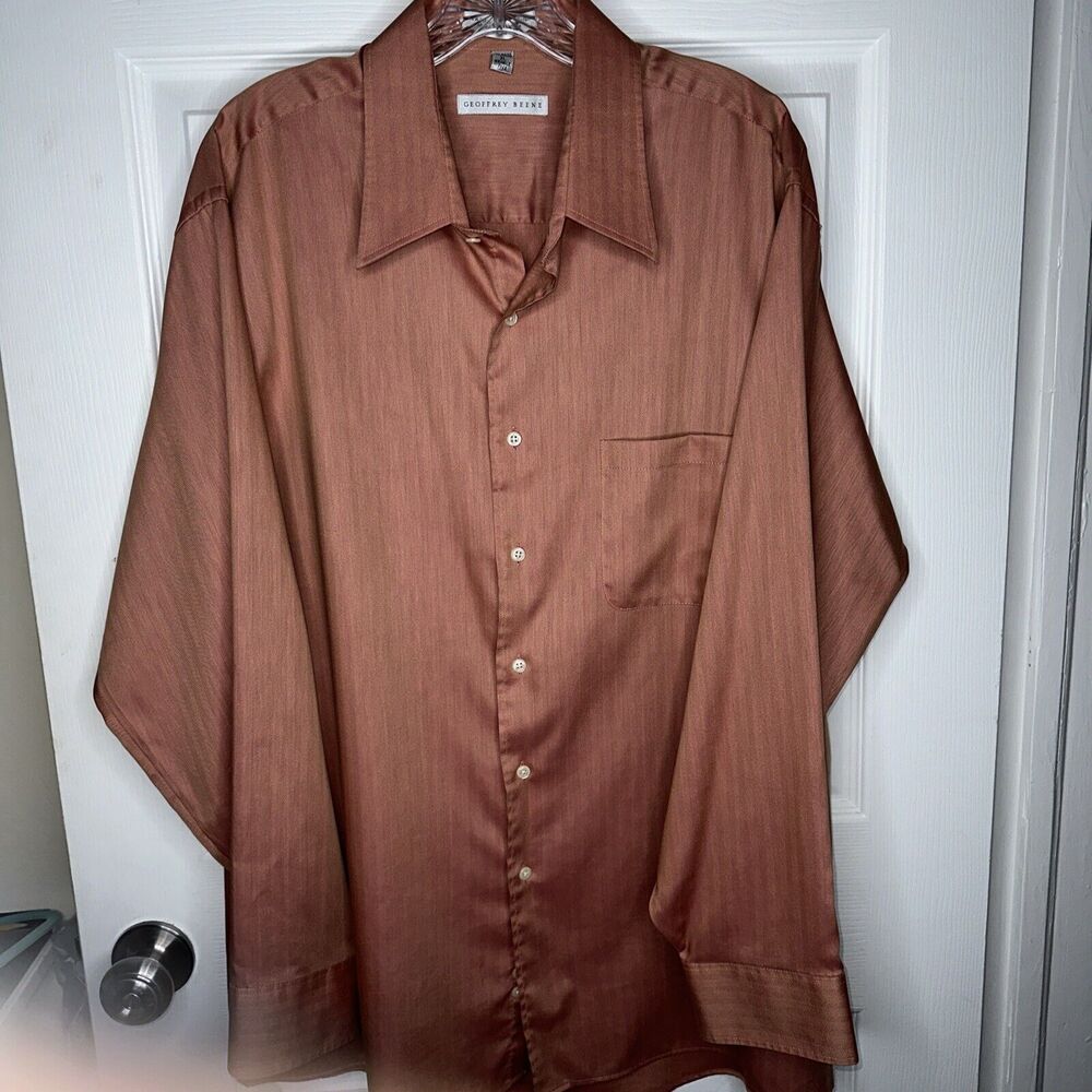 Geoffrey Beene Men Dress Shirt XL Purple Long Sleeve Button Cotton Blend Solid